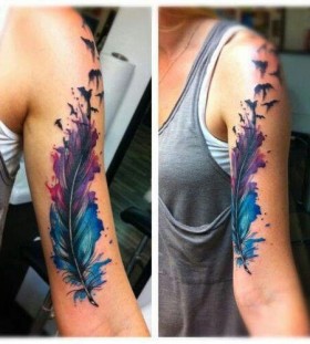 Blue and purple watercolor tattoo