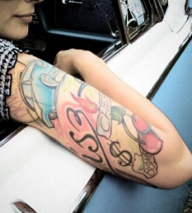 Blue lovely car tattoo on arm