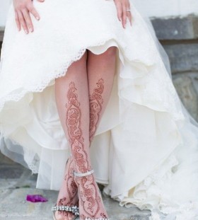 Bride black lace tattoo on leg