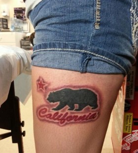 California black bear tattoo on leg