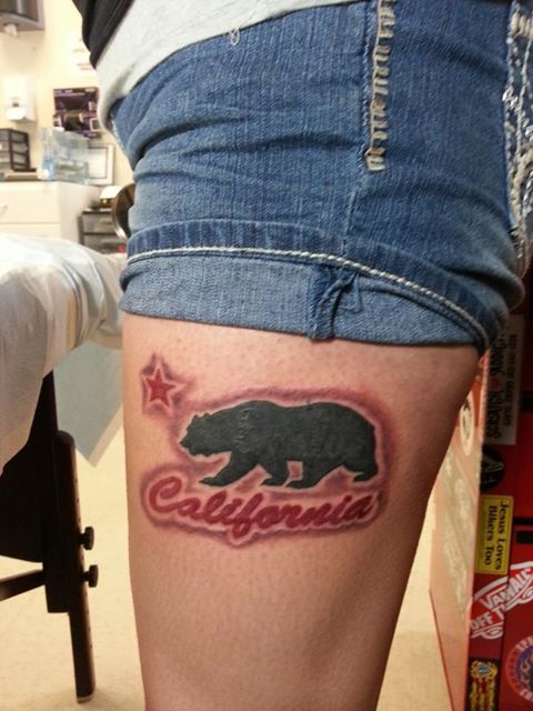 California black bear tattoo on leg