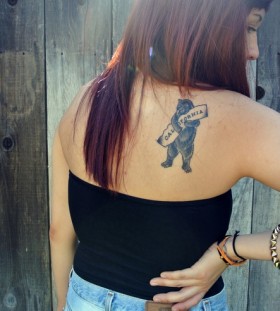 California style bear tattoo on shoulder