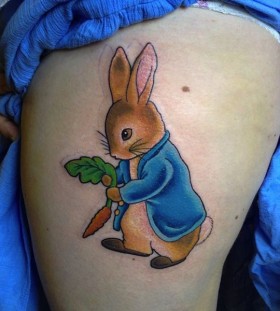 Carrot and lovely rabbit tattoo on arm