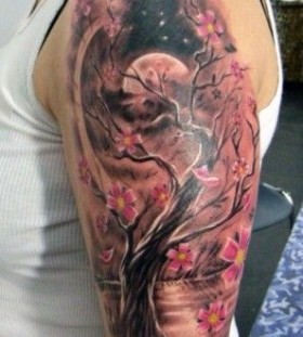 Cherry blossom tree tattoo on shoulder