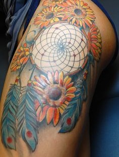 Colorful dream catcher tattoo