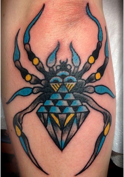 Colorful spider tattoo on arm