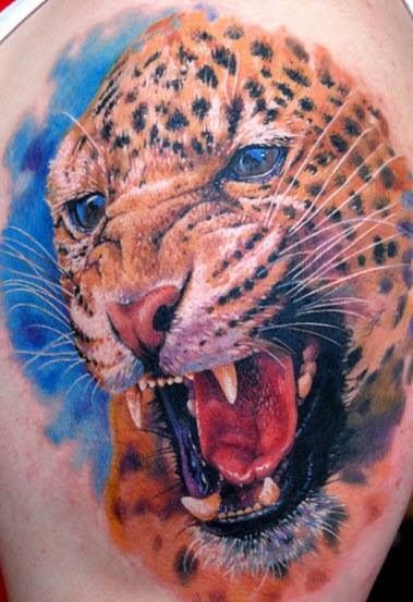 Colorful tiger tattoo by Dimitry Samohin
