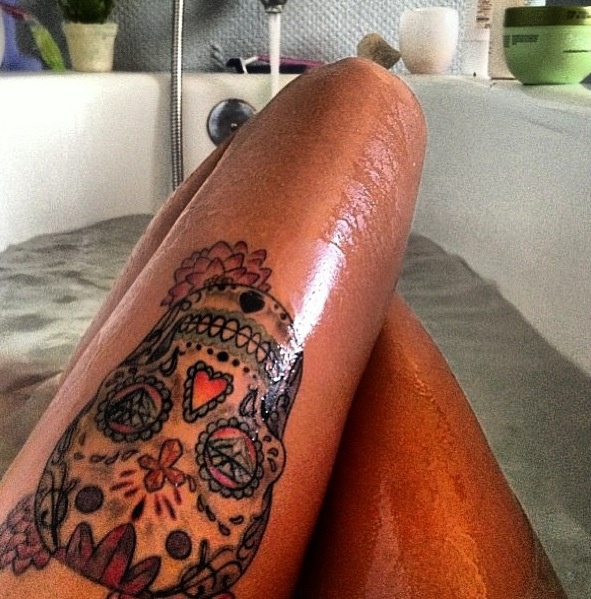 Colorful women skull tattoo on leg - | TattooMagz › Tattoo Designs