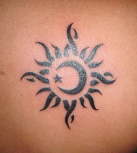 Cool black star, sun and back moon tattoo