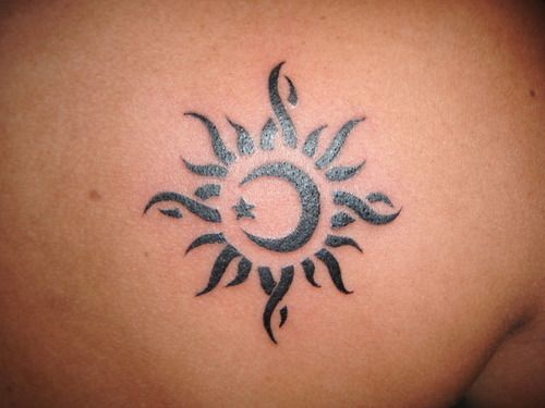 Cool black star, sun and back moon tattoo