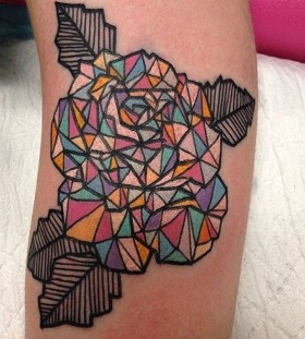 Cool colorful origami tattoo on leg
