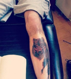 Cool lovely wolf tattoo on leg