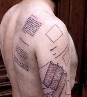 Cool men's back book tattoo
