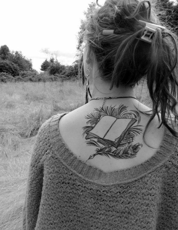 Cool, simple back book tattoo