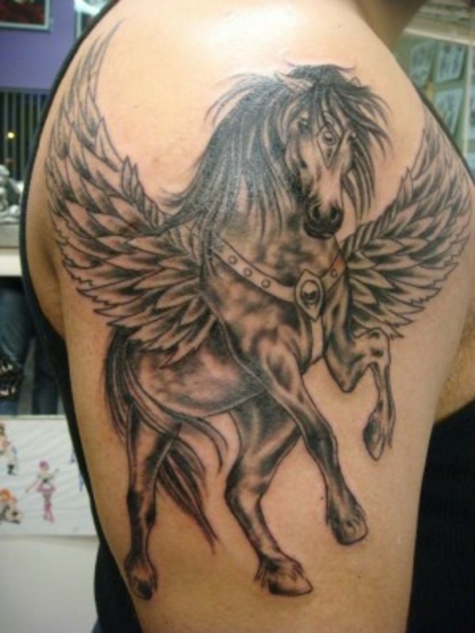 Cool wings and horse tattoo on arm