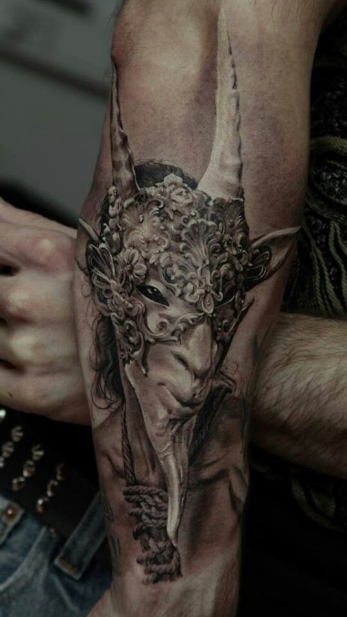 Cruel man and animal tattoo by Dimitry Samohin