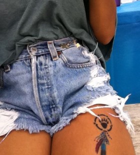 Cute girl bear tattoo on leg