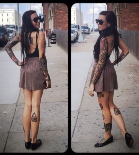 Cute girl poppy tattoo on leg