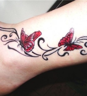 Cute leg red butterfly tattooo