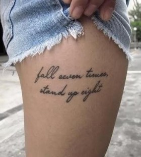 Cute lettering quote tattoo on leg