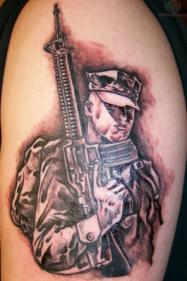 Cute lovely soldier tattoo on arm