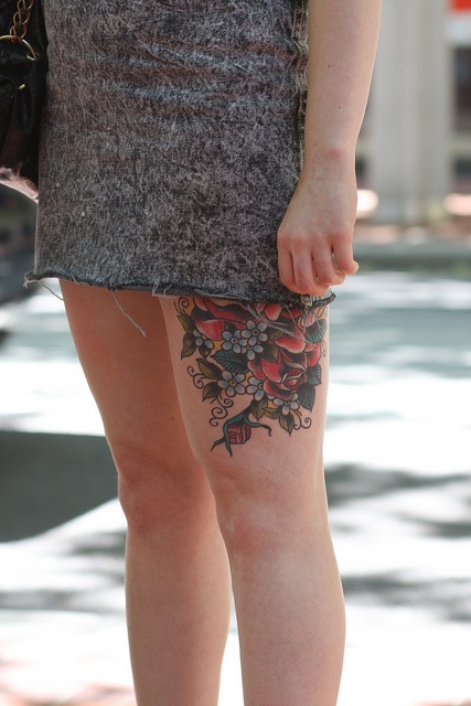 Cute roses tree tattoo on leg