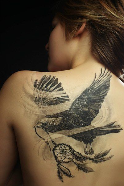 Eagle with dream catcher tattoo