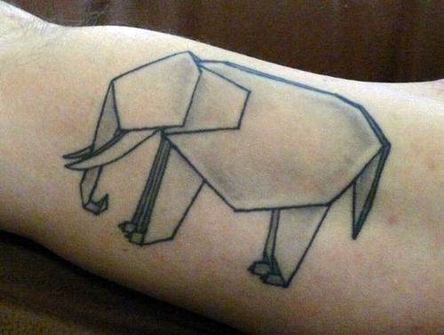 Elephant of origami tattoo on arm