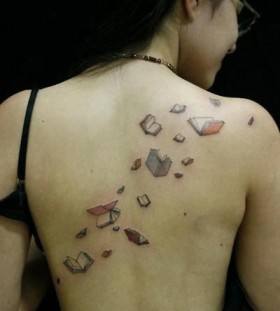 Flying colorful back book tattoo