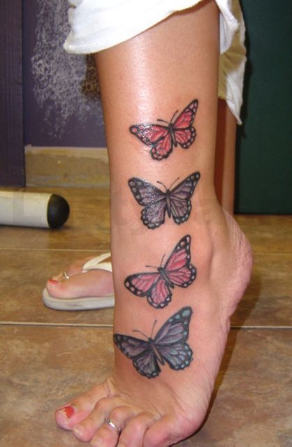 Four women butterfly tattoo on leg