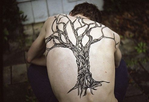Full back tree tattoo on shoulder