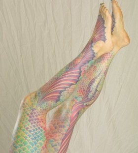 Full leg colorful fish tattoo