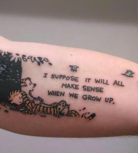 Funny animation book tattoo on arm