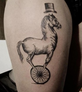 Funny black horse tattoo on arm