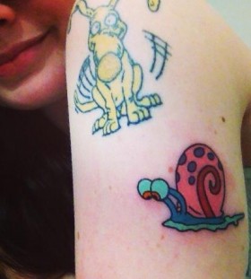 Funny snail rabbit tattoo on body