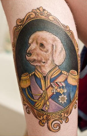 Funny soldier dog tattoo on arm