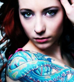 Girl with colorful octopus tattoo
