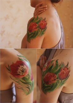 Girl with red tulips tattoo