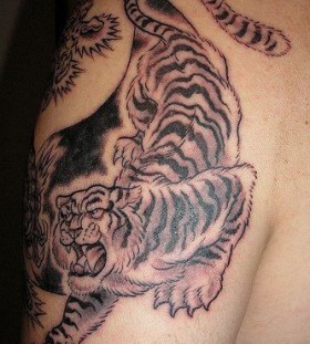 Gorgeous angry tiger tattoo on arm