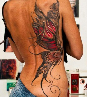 Gorgeous back red butterfly tattooo