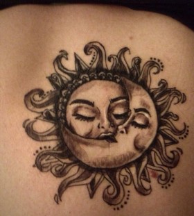 Gorgeous simple black moon tattoo on shoulder