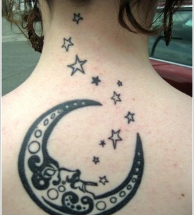 Gorgeous stars and black back moon tattoo