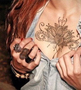 Key and flower tattoo on chest - | TattooMagz › Tattoo Designs / Ink Works  / Body Arts Gallery
