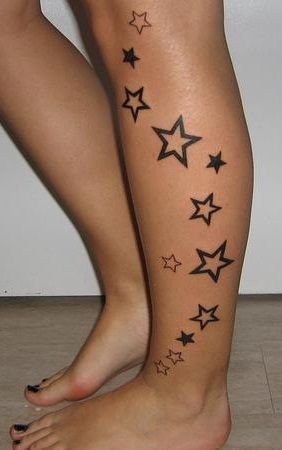 Great black star tattoo on leg