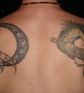 Great dragon and black back moon tattoo