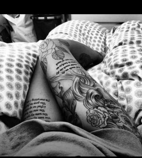 Great looking rose tattoo on leg