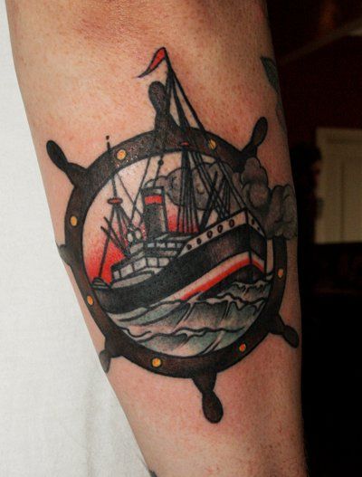 Great looking ship tattoo on arm