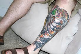 Great men's tiger tattoo on leg