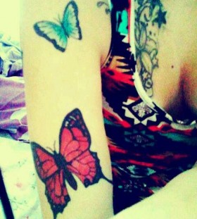 Great women red butterfly tattooo