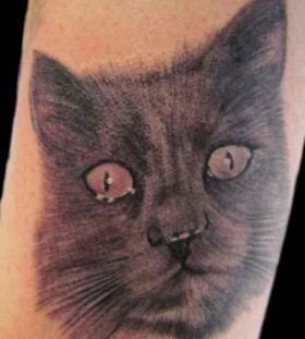 Grey simple cat tattoo on leg